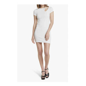 Elodie Ribbed Shoulder Mini Dress In White Size M fits as S